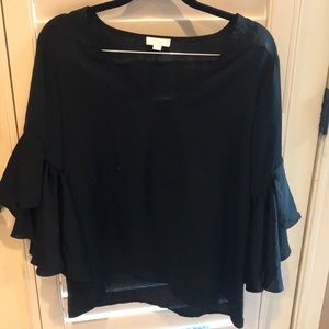 Sexy bell-sleeved black blouse